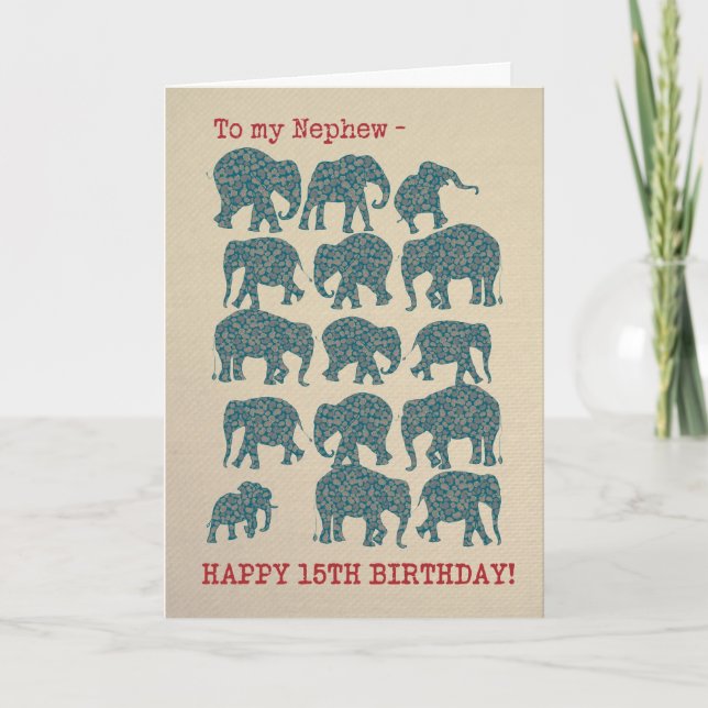 Carte Elephants 15e anniversaire pour Nephew (Devant)