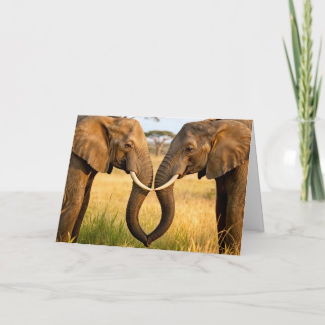 Carte Éléphants d'Afrique d'anniversaire dans l'herbe de (Devant)
