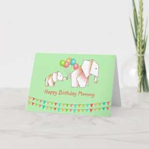 Carte Eléphants mignons Joyeux anniversaire maman