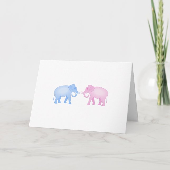 Carte Eléphants roses et bleus Anniversaire ou Révélatio (Devant)