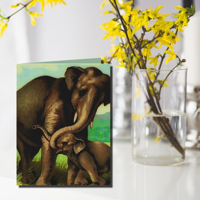 Carte éléphants vintages pour Mère ; Fête des (Créateur téléchargé)