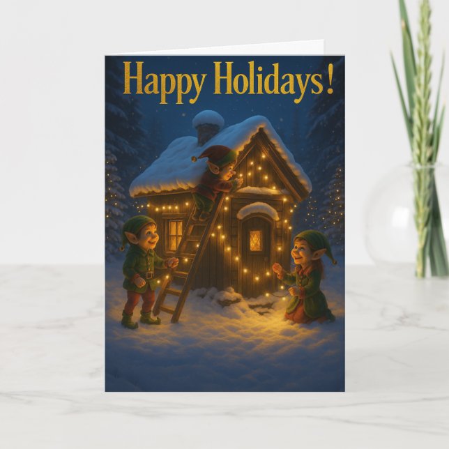 Carte Elf Cottage avec message doré (Devant)