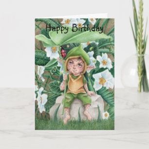 Carte Elf Pixie Et Ladybird Aquarelle Anniversaire