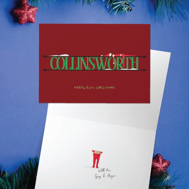 Carte Elf Shenanigans Nom Signe Rouge & Vert Plié (Créateur téléchargé)