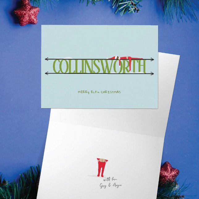 Carte Elf Shenanigans Nom Signe Vert & Bleu Plié (Créateur téléchargé)