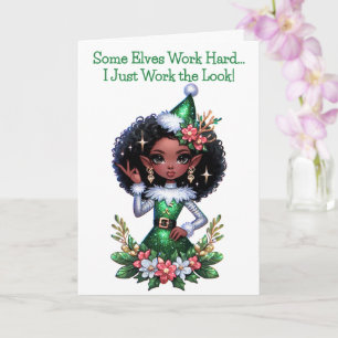 Carte Elfe de Noël afro-américain glamour