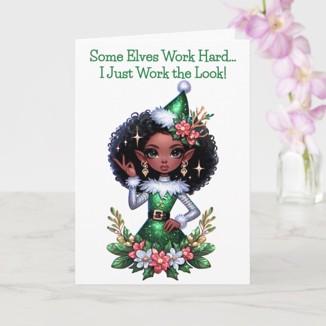 Carte Elfe de Noël afro-américain glamour (Orchidée)