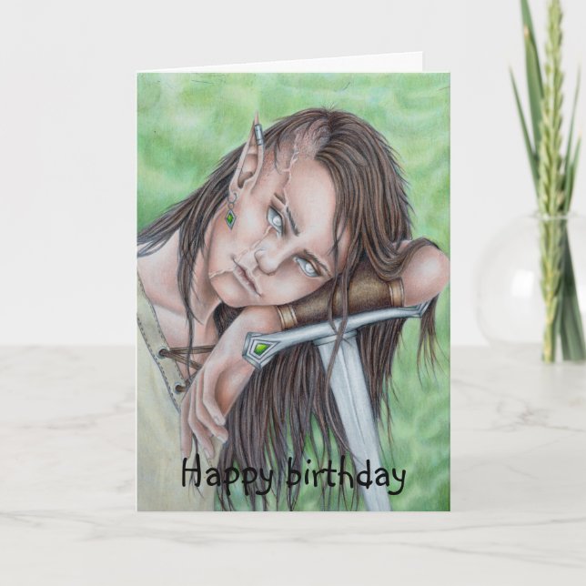 Carte Elfe des bois, anniversaire du guerrier elfe (Devant)