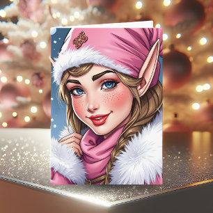 Carte Elfe rose mignon   Joyeux Noël