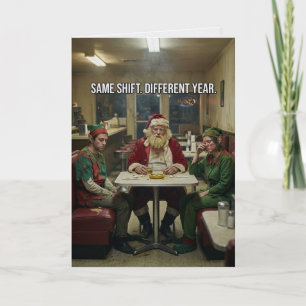 Carte Elfes du Père Noël débraillés Diner Humour noir
