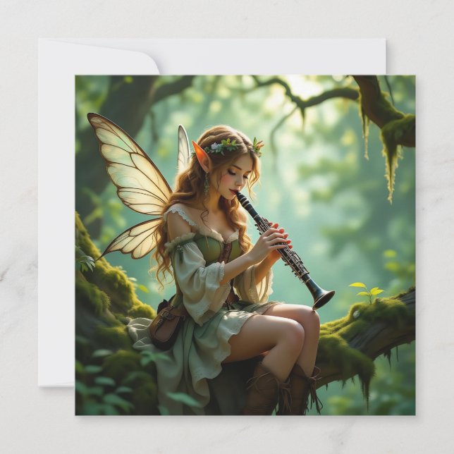 Carte  Elven Fairy Playing Clarinet in Enchanted Forest (Devant)