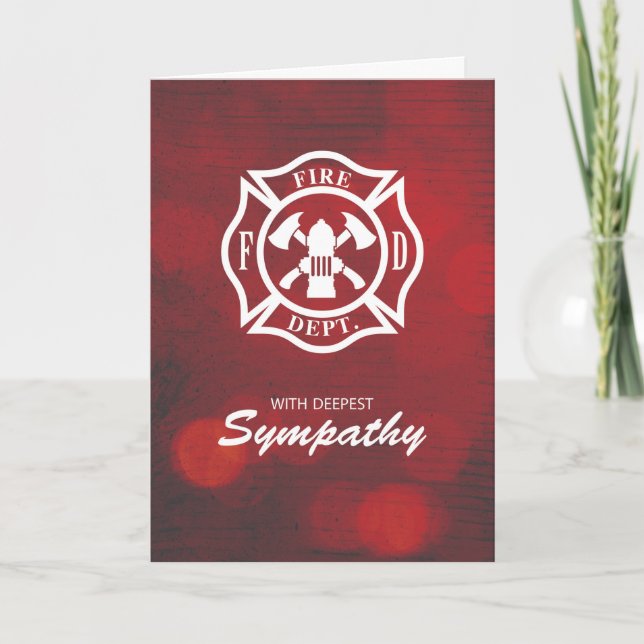 Carte Emblème de sympathie des pompiers sur Red Bokeh (Devant)