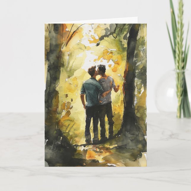 Carte Embrassade aquarelle dans une clairière de forêt (Devant)