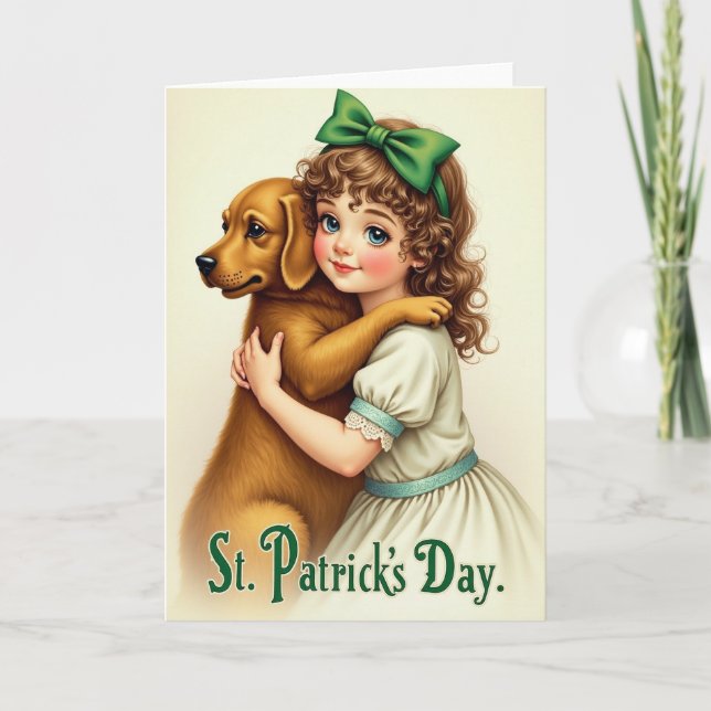 Carte embrassant fille et chien (Devant)