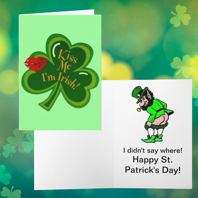 Carte Embrasse-moi Je suis Irlandais Drôle Leprechaun (Kiss Me I'm Irish Funny Leprechaun Card)