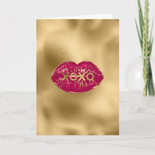 Carte Embrasser les lèvres rouges paillettes dorées XOXO