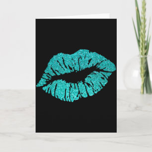 Carte Embrasser les lèvres Turquoise Bleu Saint-Valentin