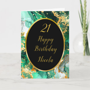 Carte Emerald Green et Gold Marble Agate Anniversaire