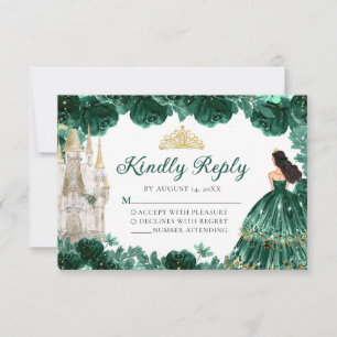 Carte Emerald Green Gold Princess Quinceañera RSVP