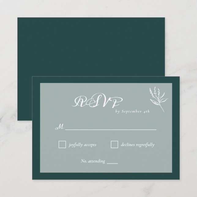Carte Emerald Green Simple Wedding RSVP (Devant / Derrière)