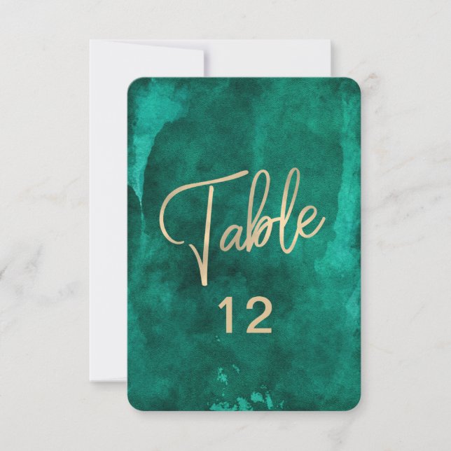 Carte Emerald Green Watercolor & Gold Table Number (Devant)
