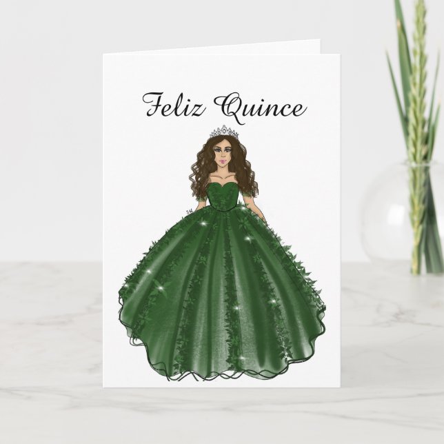 Carte Emerald Quinceanera - Feliz Quince Birthday Card (Devant)
