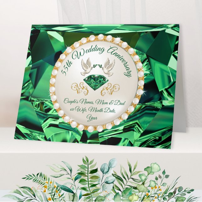 Carte Émeraude Personnalisée, 55e Anniversaire Mariage C (55th wedding anniversary cards. 55th anniversary card. Emerald wedding anniversary ideas. Emerald!)