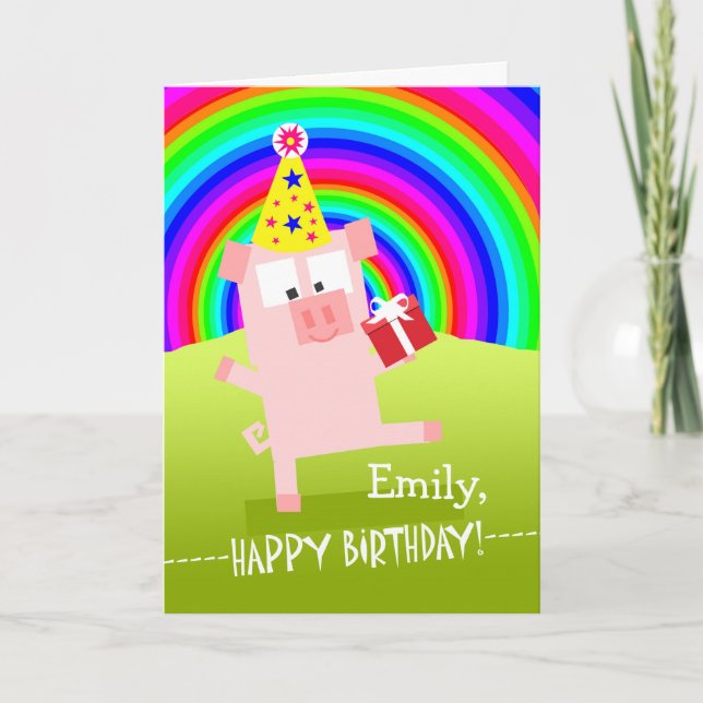 Carte Emily Joyeux anniversaire avec Dancing Pig (Devant)