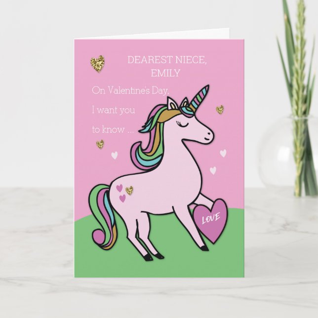 Carte Emily, Niece, Magical Unicorn Saint Valentin (Devant)
