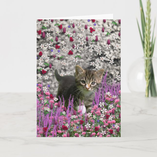 Carte Emma en fleurs I - petit chaton gris (Devant)