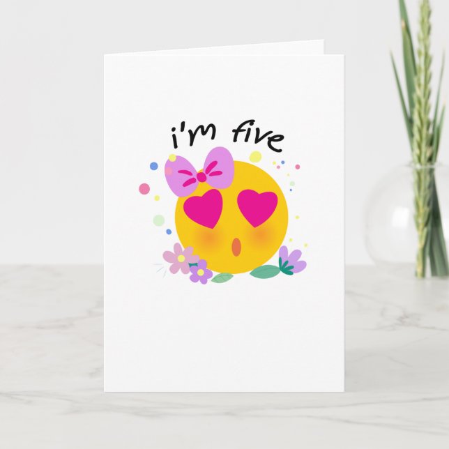 Carte Emoji 5e anniversaire Enfants pour filles Fête Amu (Devant)