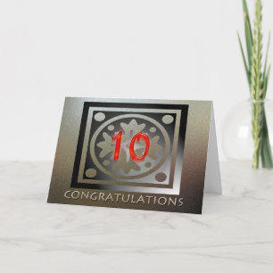 Carte Employé 10e anniversaire Elégant Golden Red