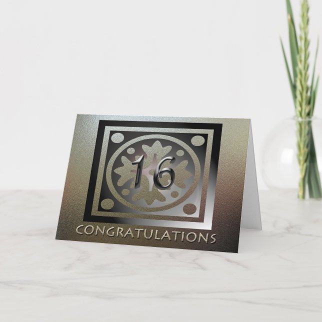 Carte Employé 16e anniversaire Elégant Golden (Devant)