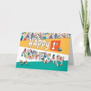 Carte Employé 1er Anniversaire Couleurs vives Motif