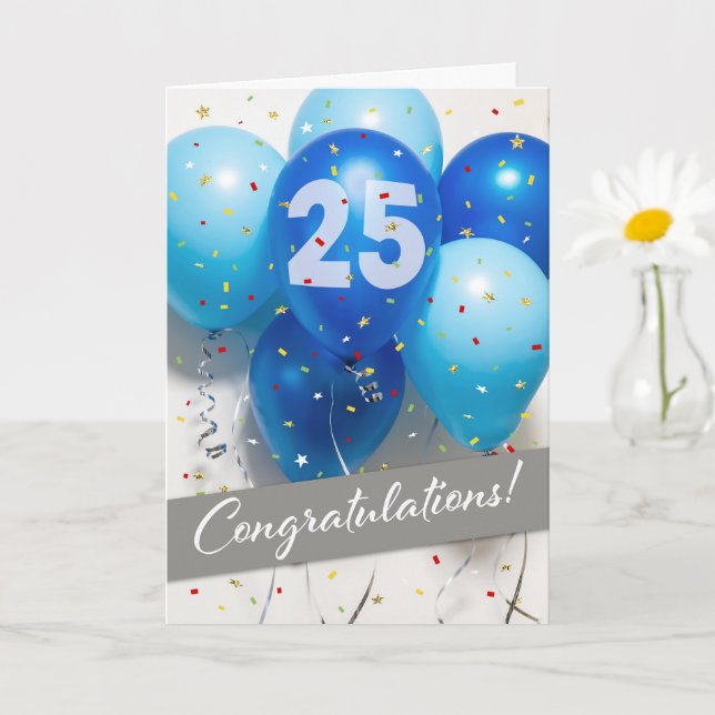 Carte Employé 25e anniversaire Ballons bleus (Petite plante)