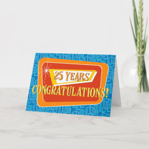Carte Employé 25e Anniversaire Retro Blue Red Orange