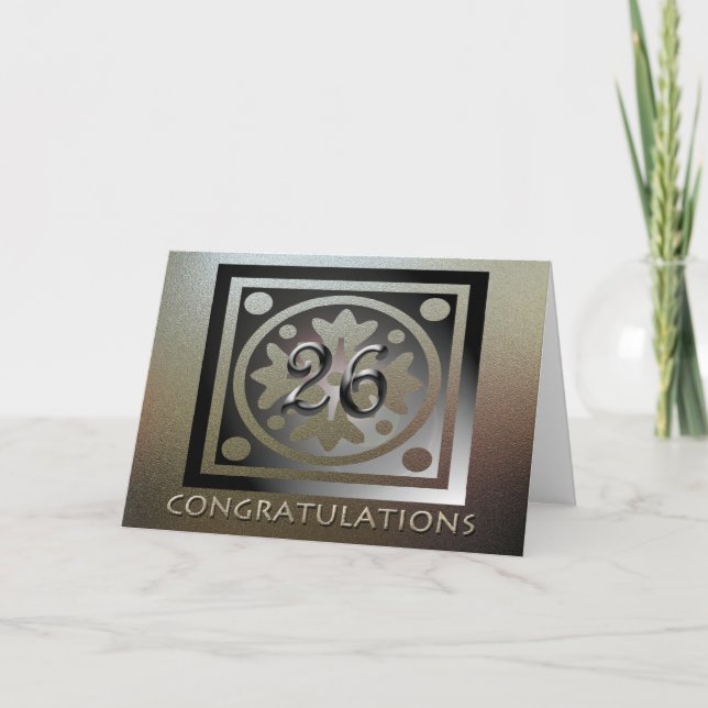 Carte Employé 26e anniversaire Elégant Golden (Devant)