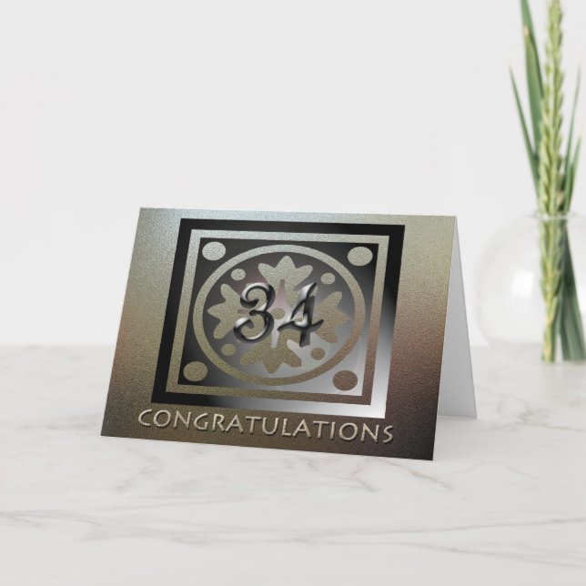 Carte Employé 34e anniversaire Elégant Golden (Devant)