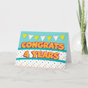 Carte Employé 4e anniversaire amusant Bright Buncard