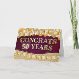 Carte Employé 50e anniversaire Gold Texte et Ballons