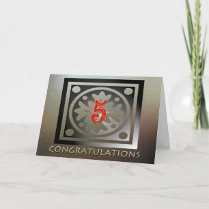 Carte Employé 5e anniversaire Elégant Golden Red