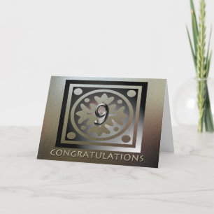 Carte Employé 9e anniversaire Elégant Golden