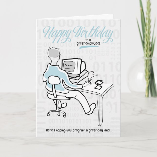 Carte Employé Funky Computer Guy Anniversaire (Devant)