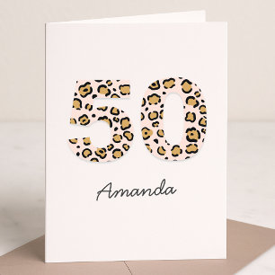 Carte Empreinte de léopard 50   Modern Cute Name 50th Bi