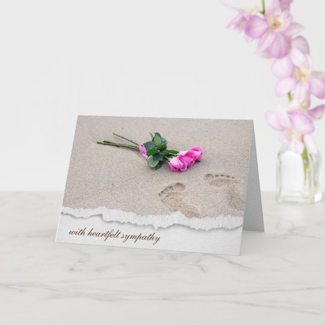 Carte Empreintes dans le sable et roses de sympathie  (Orchidée)