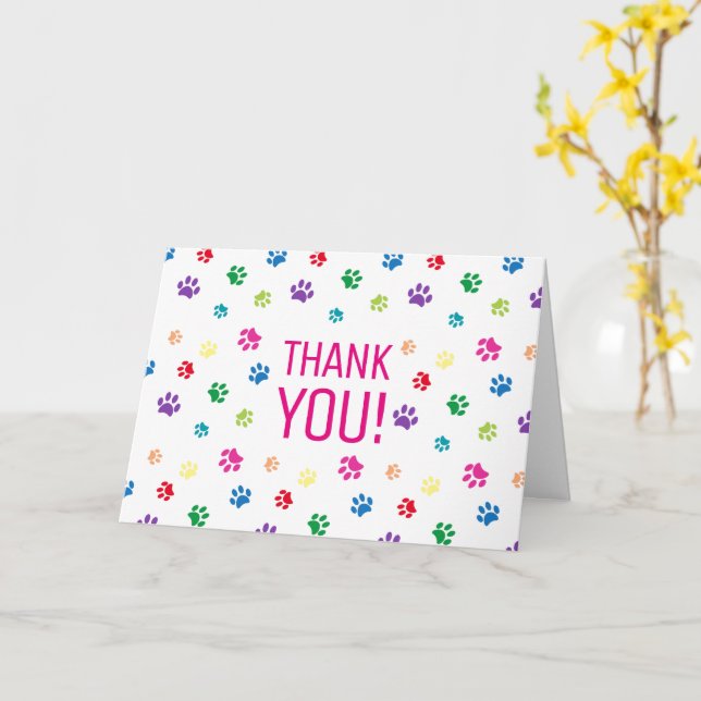 Carte Empreintes de Patte Colorées Merci (Fleur jaune)