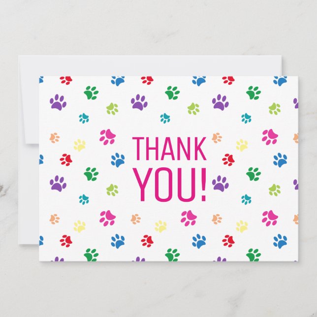 Carte Empreintes de patte colorées rose Merci (Devant)