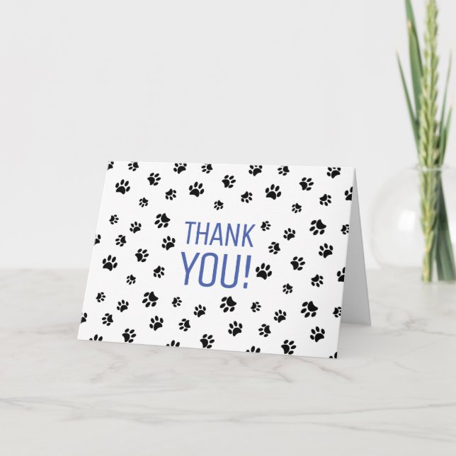 Carte Empreintes de patte noires Bleu Merci (Devant)