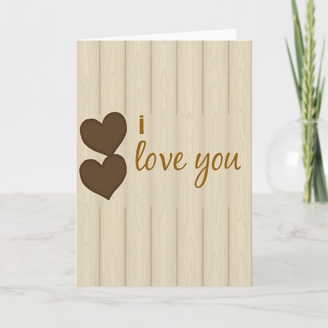 Carte en Bois avec 'Je t'aime' (Devant)
