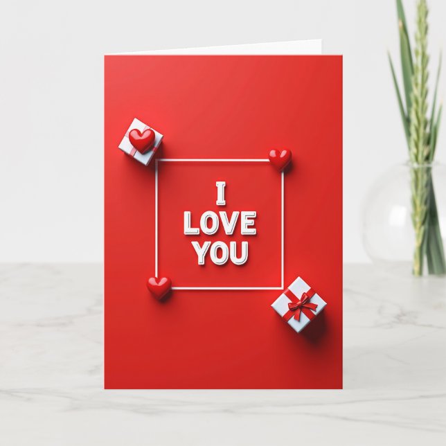 Carte en faux papier doré avec amour rouge (Devant)